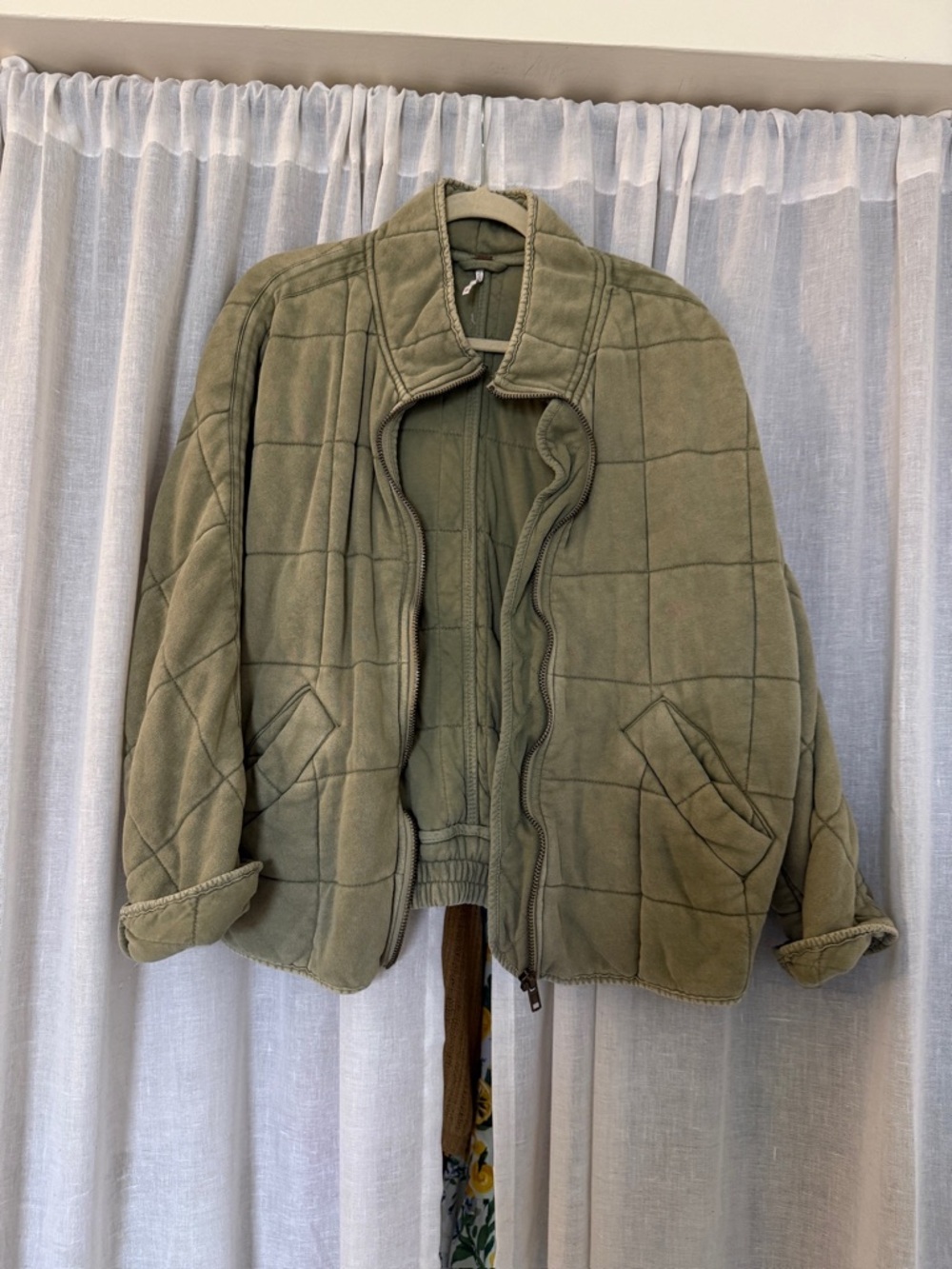 Free People Quilted Olive Green Bomber Jacket